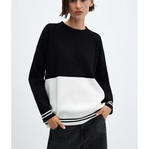 Mango Black and White Colorblock Crew Neck Sweater